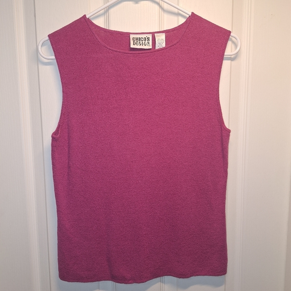 Chico's Fuchsia Knit Tank Top Linen Cotton Medium